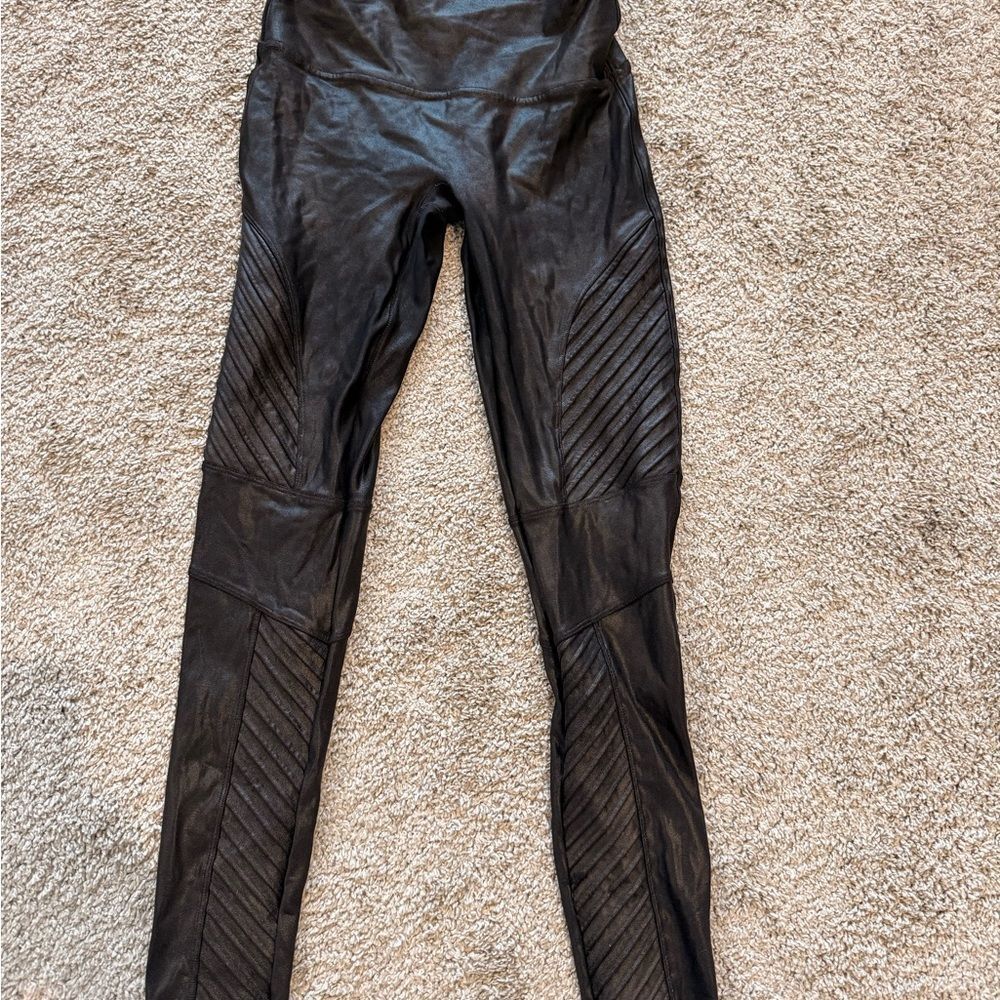 SPANX Black Faux Leather Moto Leggings